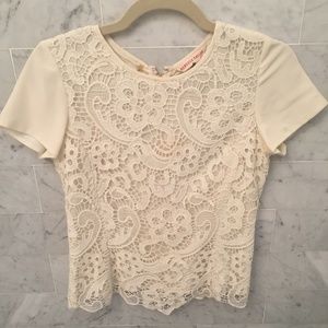 Rebecca Taylor Lace Overlay Short-Sleeved Top